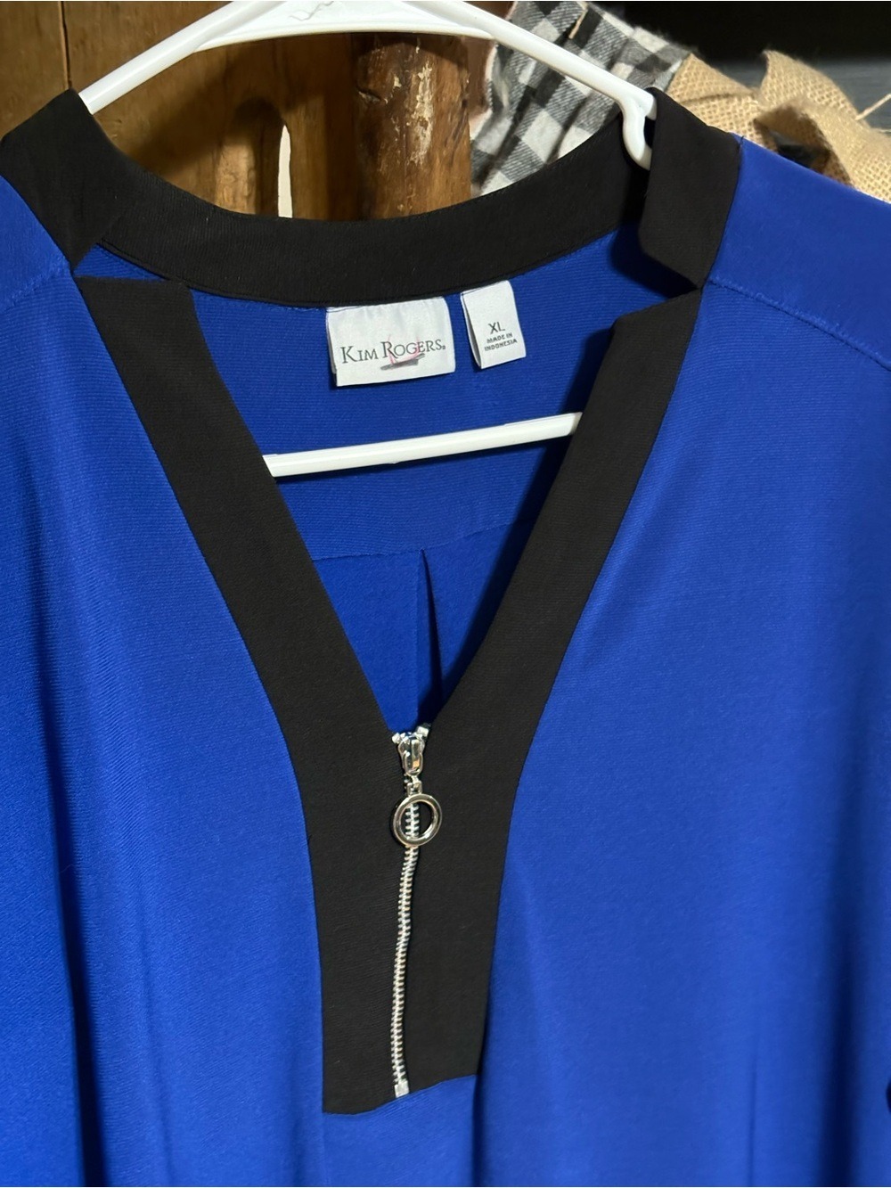 Kim Rogers Royal Blue & Black Zip Blouse XL Business Casual Office Chic - Picture 7 of 8